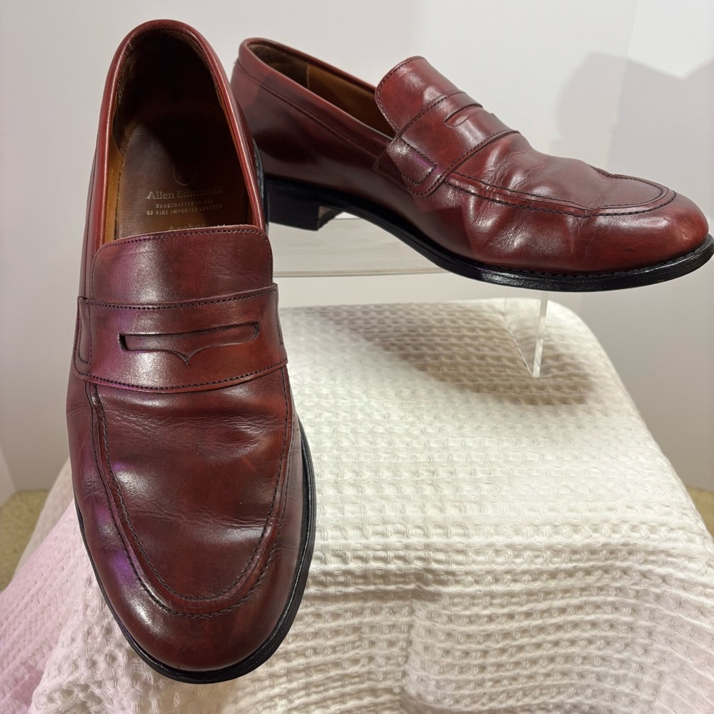 Allen Edmonds Ascher Men's Burgundy Penny Loafers, Size 10